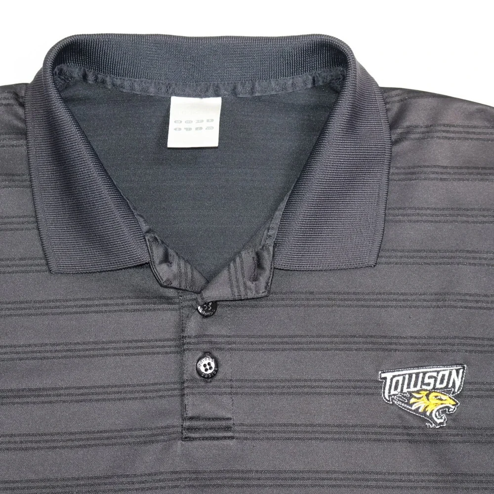 Adidas Towson University Tigers Polo Shirt XL Black Stripe Short Sleeve Mens
